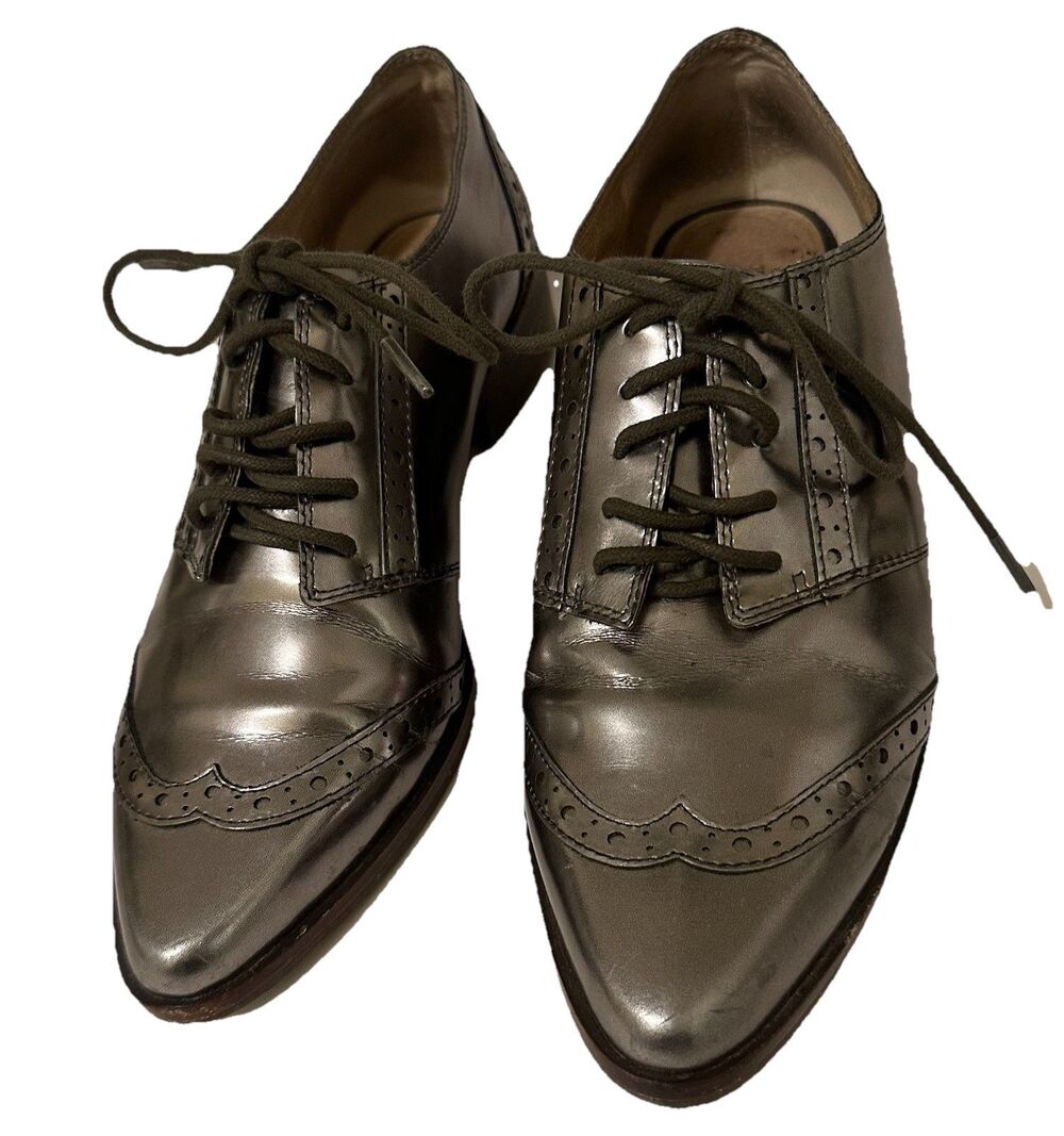 Louise et Cie Pewter Metallic Wingtip Oxford Shoes Women 7M Brogue